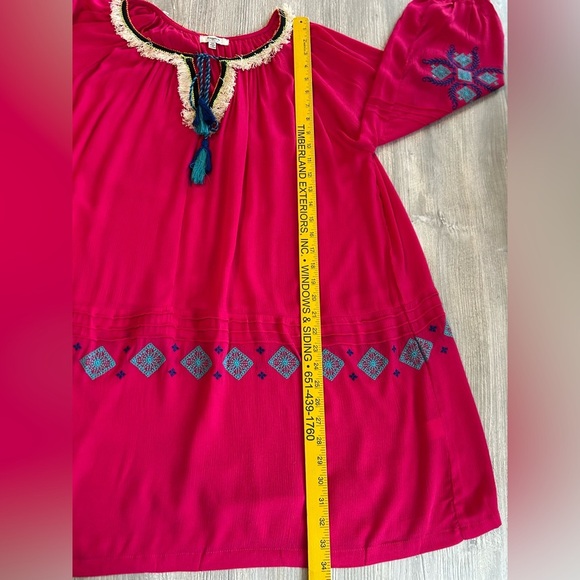 Hayden LA Women's Plus Mini Dress Tunic 1XL Fuchsia Embroidery Tassel Tie Fringe - Picture 12 of 12